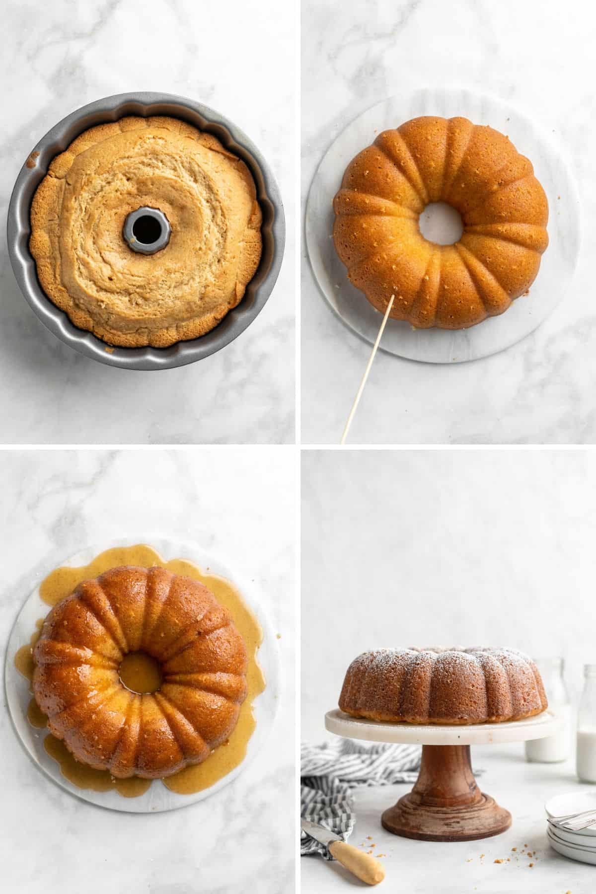 Assembling a Kentucky butter cake.